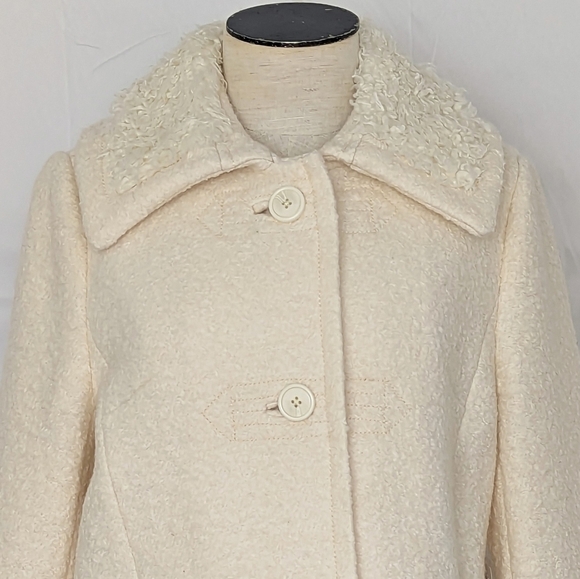 Free People Coat Jacket Wool Blend Sherpa Trim Button Front Lined Ivory L NWT - Picture 3 of 16